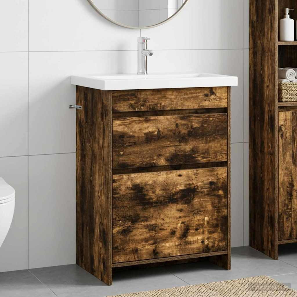 vidaXL Badezimmermöbel-Set Geräucherte Eiche 61 x 40 x 84,5 cm