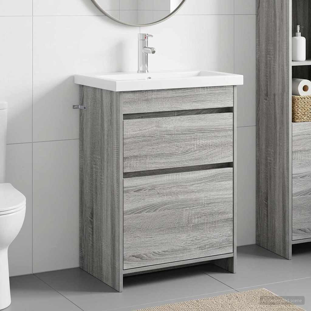 vidaXL Badezimmermöbel-Set Grau Sonoma 61 x 40 x 84,5 cm Holzwerkstoff