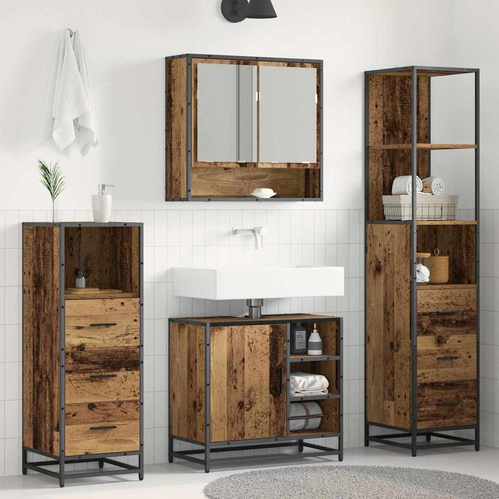 vidaXL Badezimmermöbel-Set mit Schubladen 4 pcs Altholz Holzwerkstoff