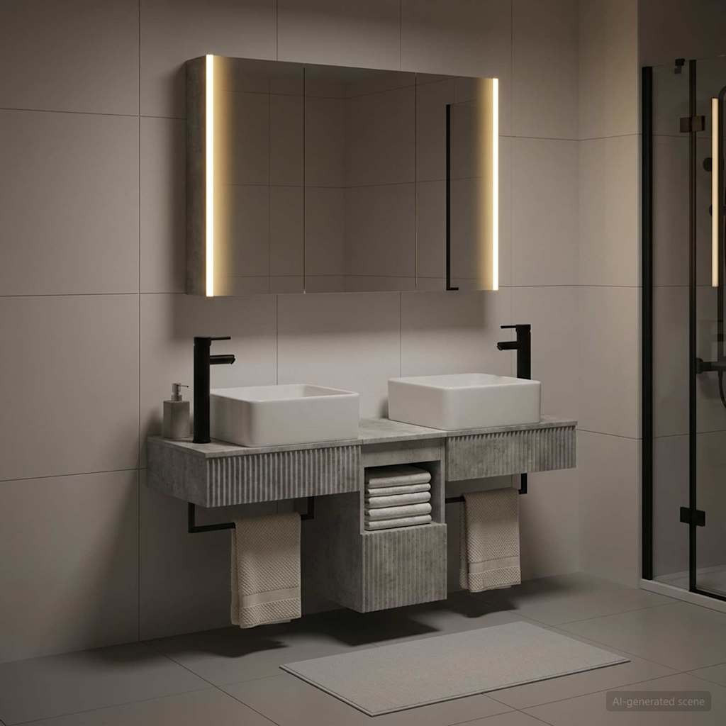 vidaXL Badezimmerschrank-Set 4 pcs Betongrau 103,5 x 15,5 x 70 cm