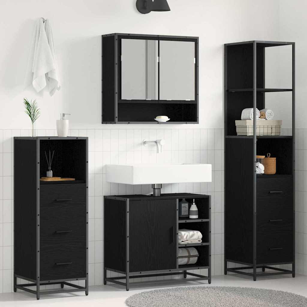 vidaXL Badezimmermöbel-Set 4 pcs Schwarz Eichen-Optik Holzwerkstoff