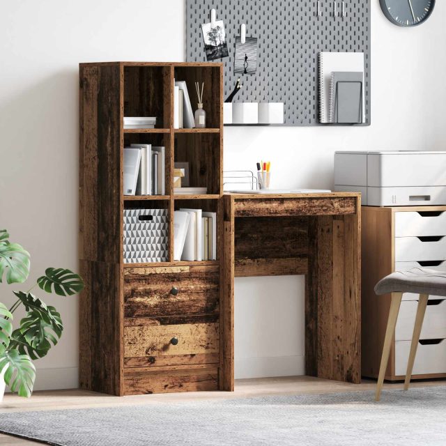 vidaXL Schreibtisch mit Schubladen mit Regal 2 pcs Altholz