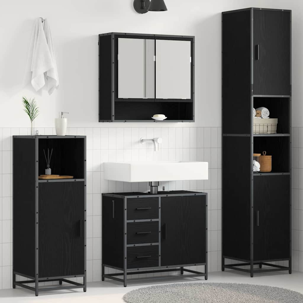 vidaXL Badezimmermöbel-Set 3 pcs Schwarz Eichen-Optik Holzwerkstoff