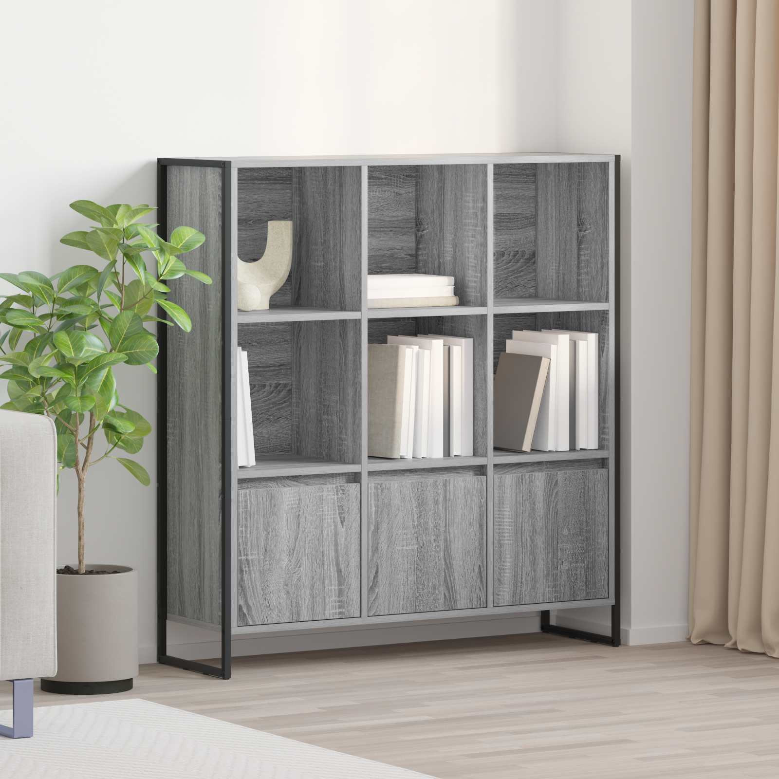 vidaXL Bücherregal 99,5 x 30 x 108 cm Holzwerkstoff Graues Sonoma