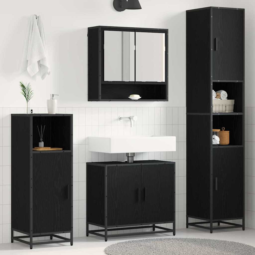 vidaXL Badezimmermöbel-Set 3 pcs Schwarz Eichen-Optik Holzwerkstoff