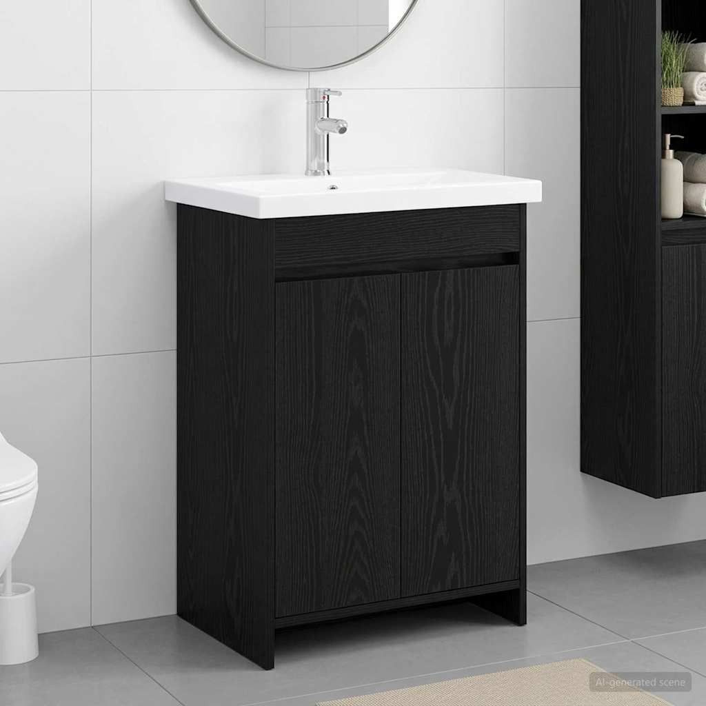 vidaXL Badezimmermöbel-Set Schwarze Eiche 61 x 40 x 84,5 cm