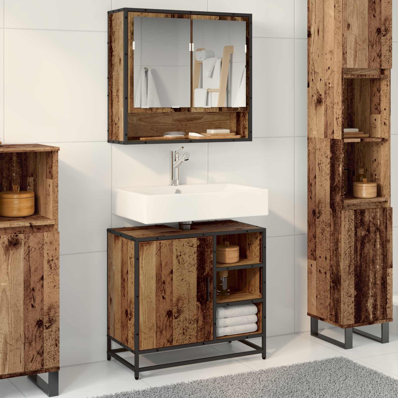 vidaXL Badezimmermöbel-Set mit Schubladen 2 pcs Altholz Holzwerkstoff