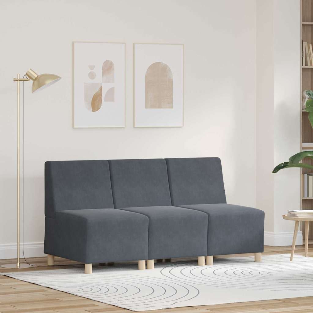 vidaXL Modulares Armfreies Sofa 3 pcs Dunkelgrau 55 x 74 x 82 cm Samt