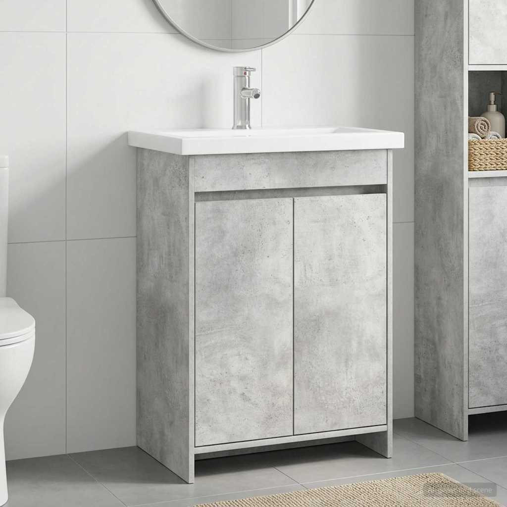 vidaXL Badezimmermöbel-Set Betongrau 61 x 40 x 84,5 cm Holzwerkstoff