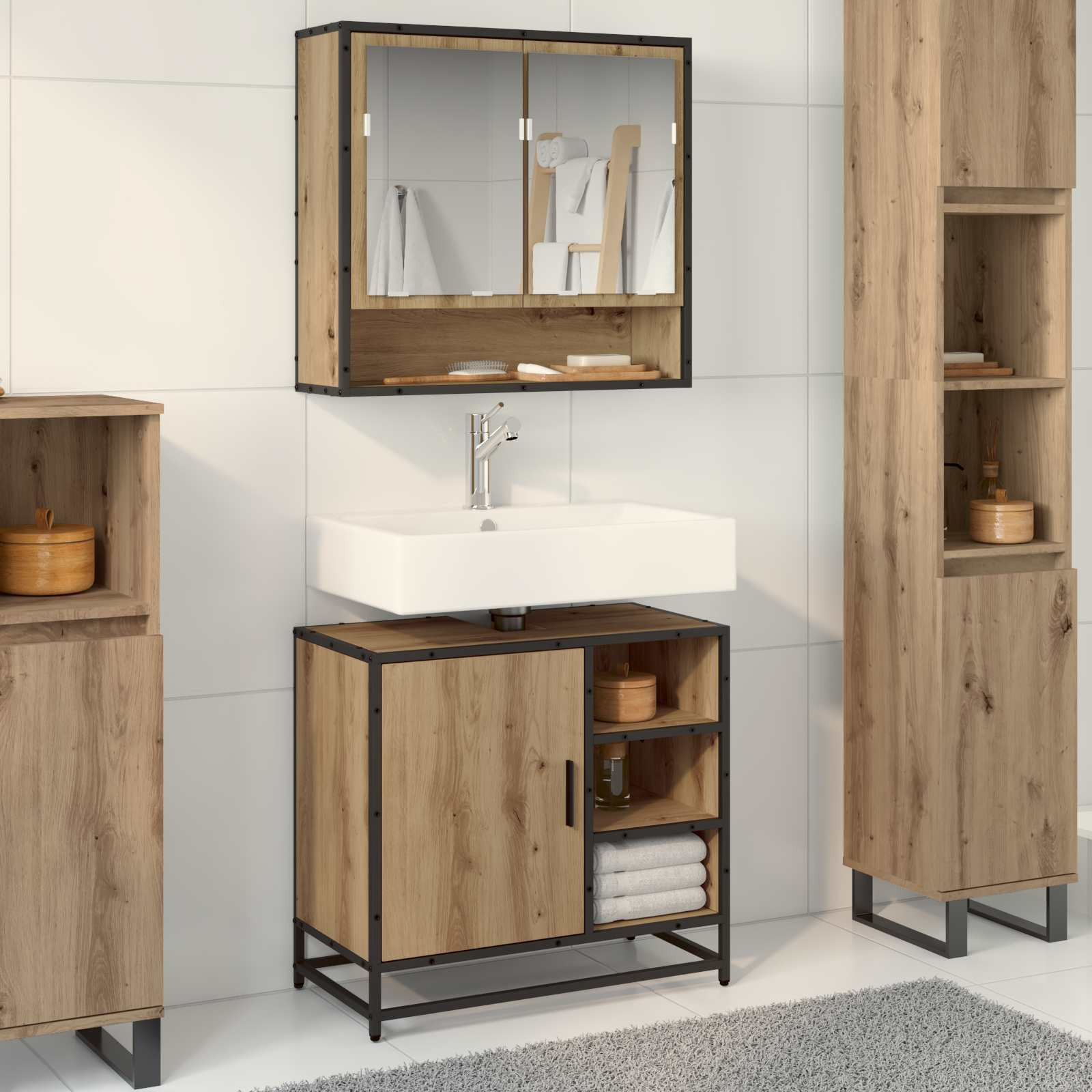 vidaXL Badezimmermöbel-Set 2 Stk. Artisan-Eiche 65 x 33 x 60 cm