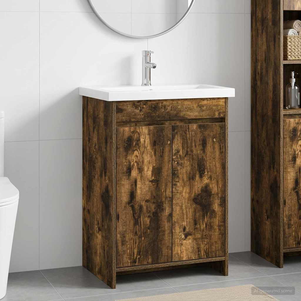 vidaXL Badezimmermöbel-Set Geräucherte Eiche 61 x 40 x 84,5 cm