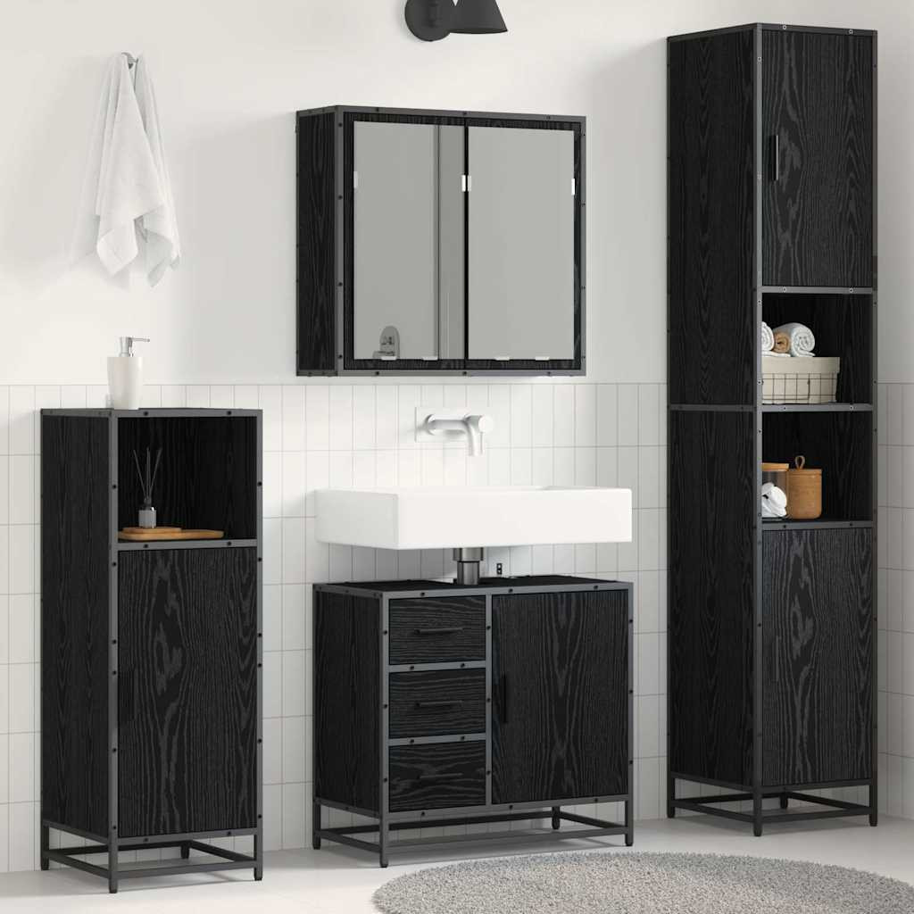 vidaXL Badezimmermöbel-Set 4 pcs Schwarz Eichen-Optik Holzwerkstoff