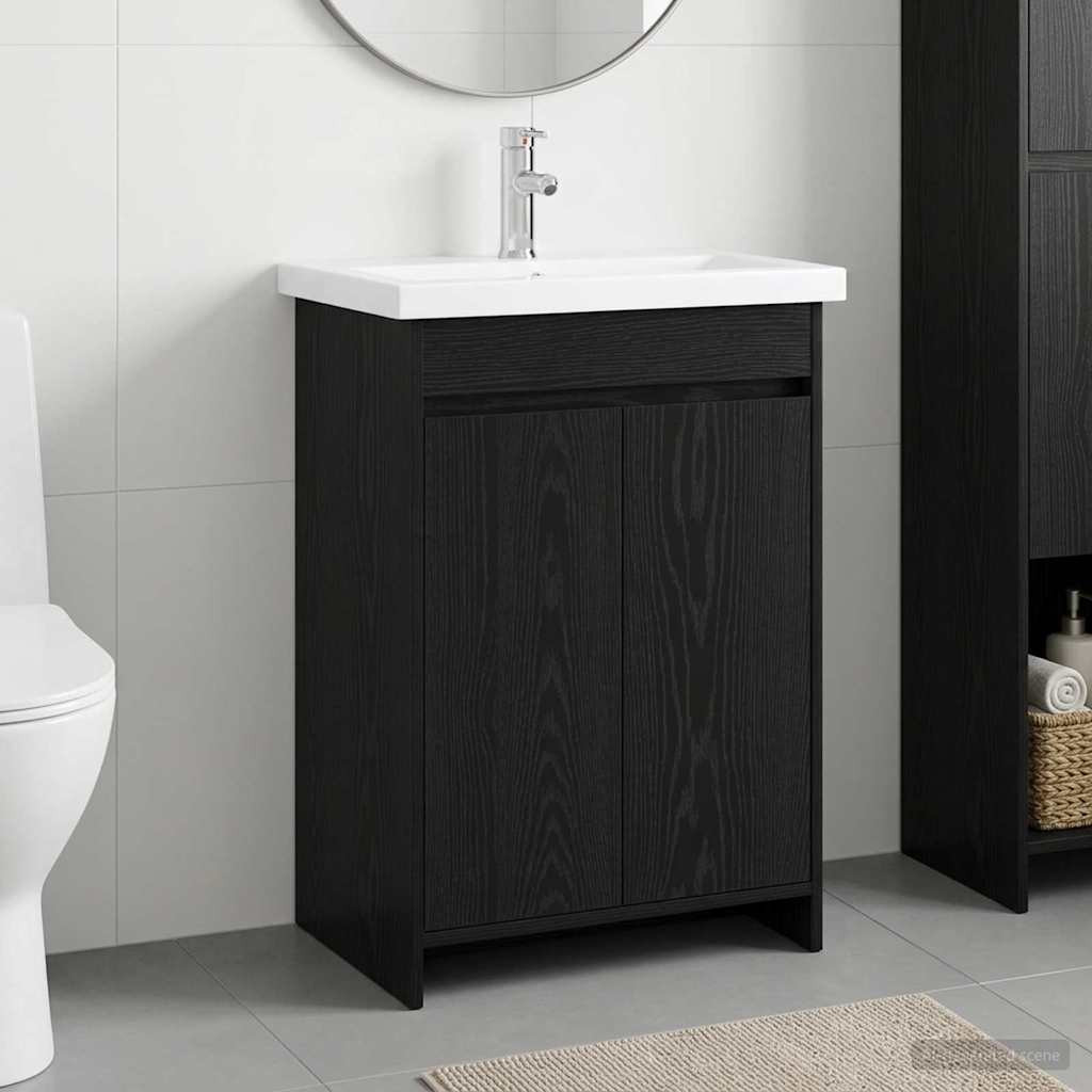 vidaXL Badezimmermöbel-Set Schwarze Eiche 81 x 40 x 84,5 cm