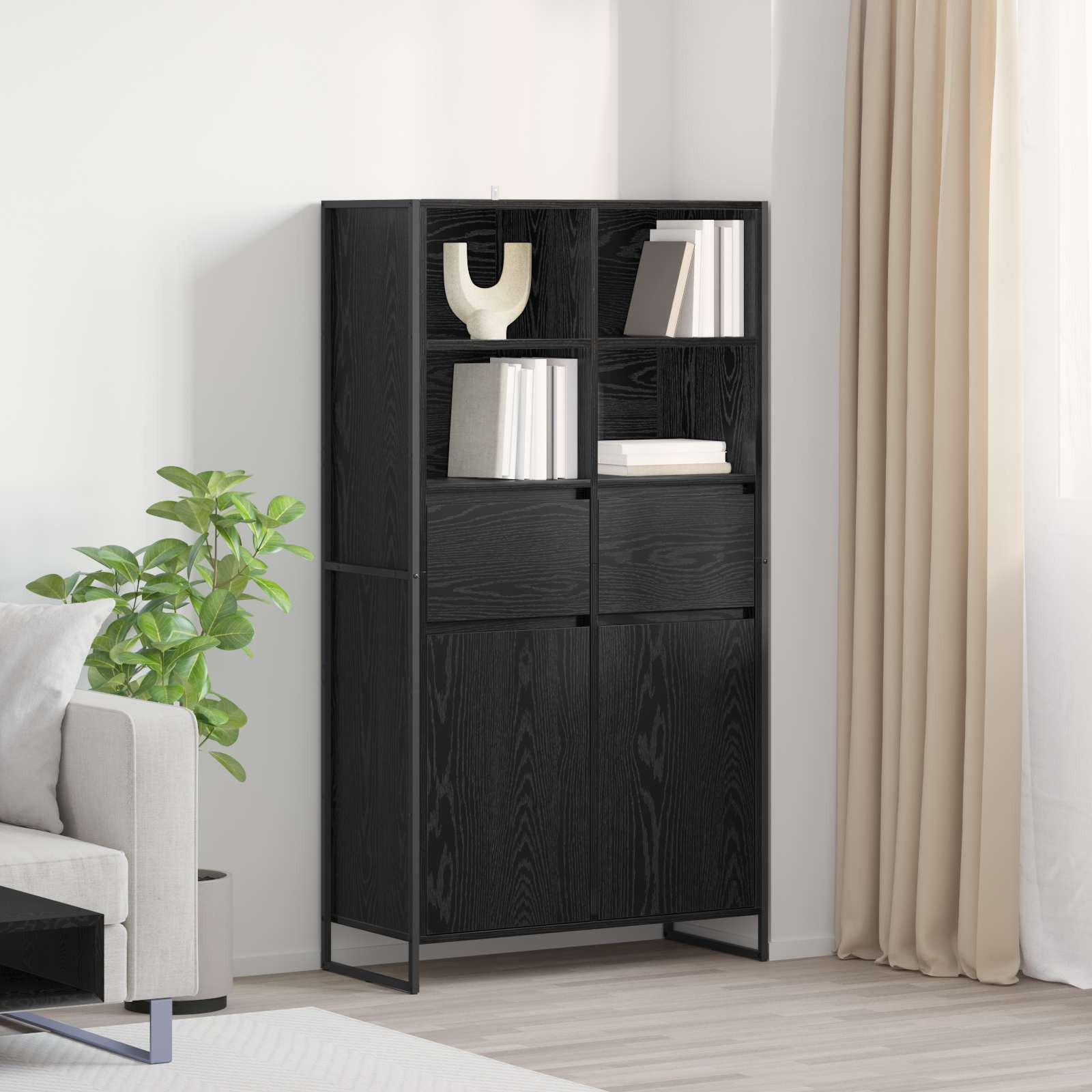 vidaXL Sideboard Schwarz Eichen-Optik 81 x 36 x 150.5 cm Holzwerkstoff