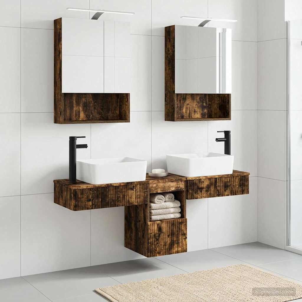 vidaXL Badezimmerschrank-Set 5 pcs Geräucherte Eiche 50 x 14,5 x 70 cm
