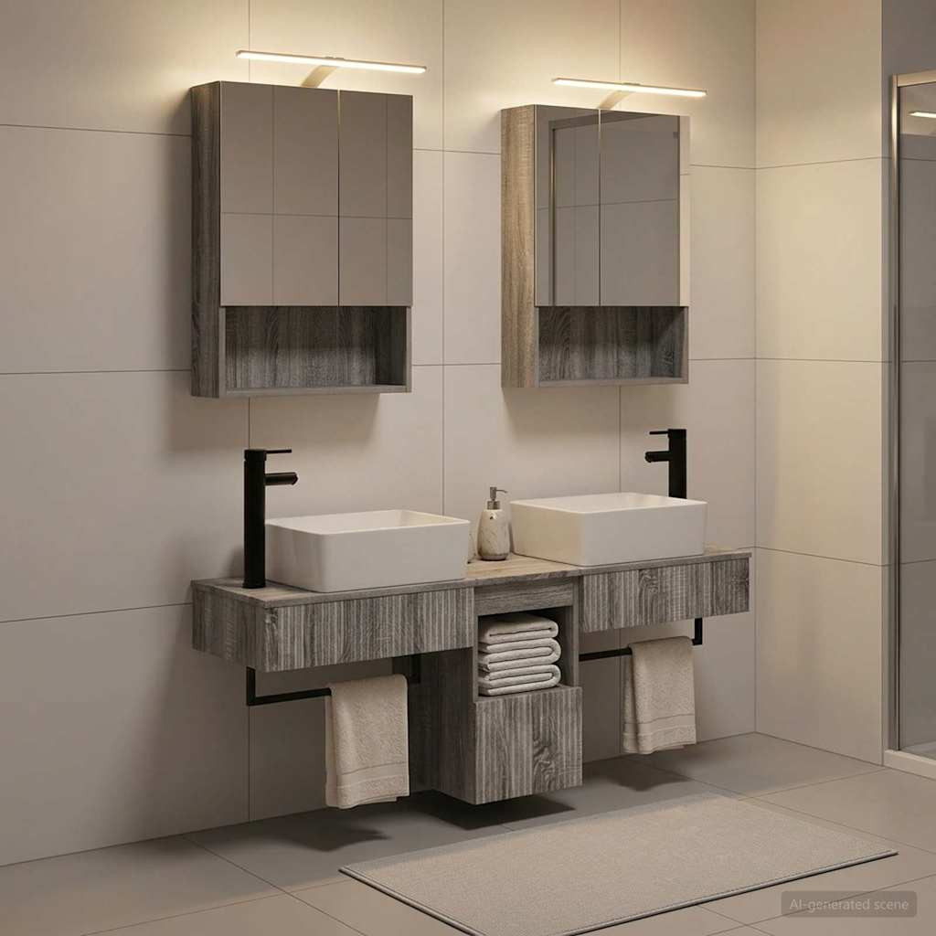 vidaXL Badezimmerschrank-Set 5 pcs Grau Sonoma 50 x 14,5 x 70 cm