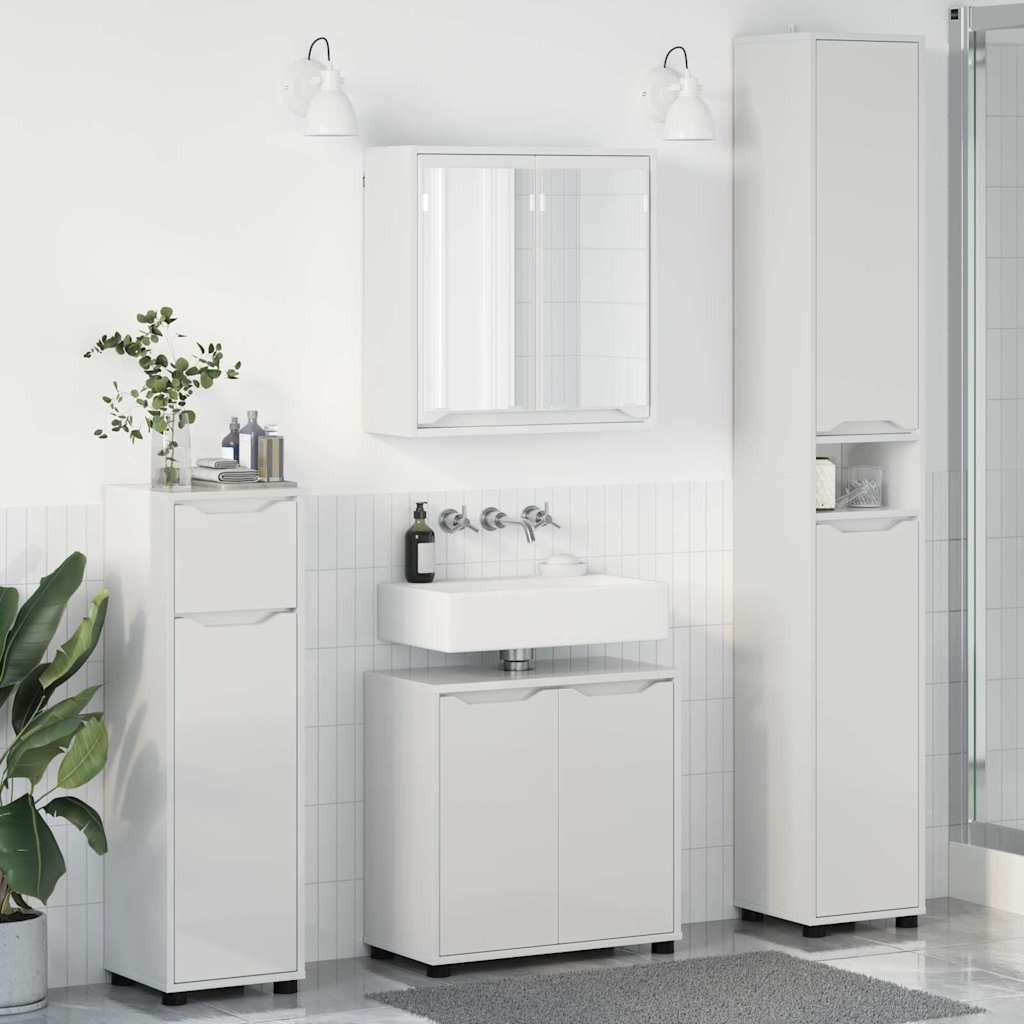 vidaXL Badezimmermöbel-Set Mit Rad 4 pcs Hochglanz Weiß Holzwerkstoff