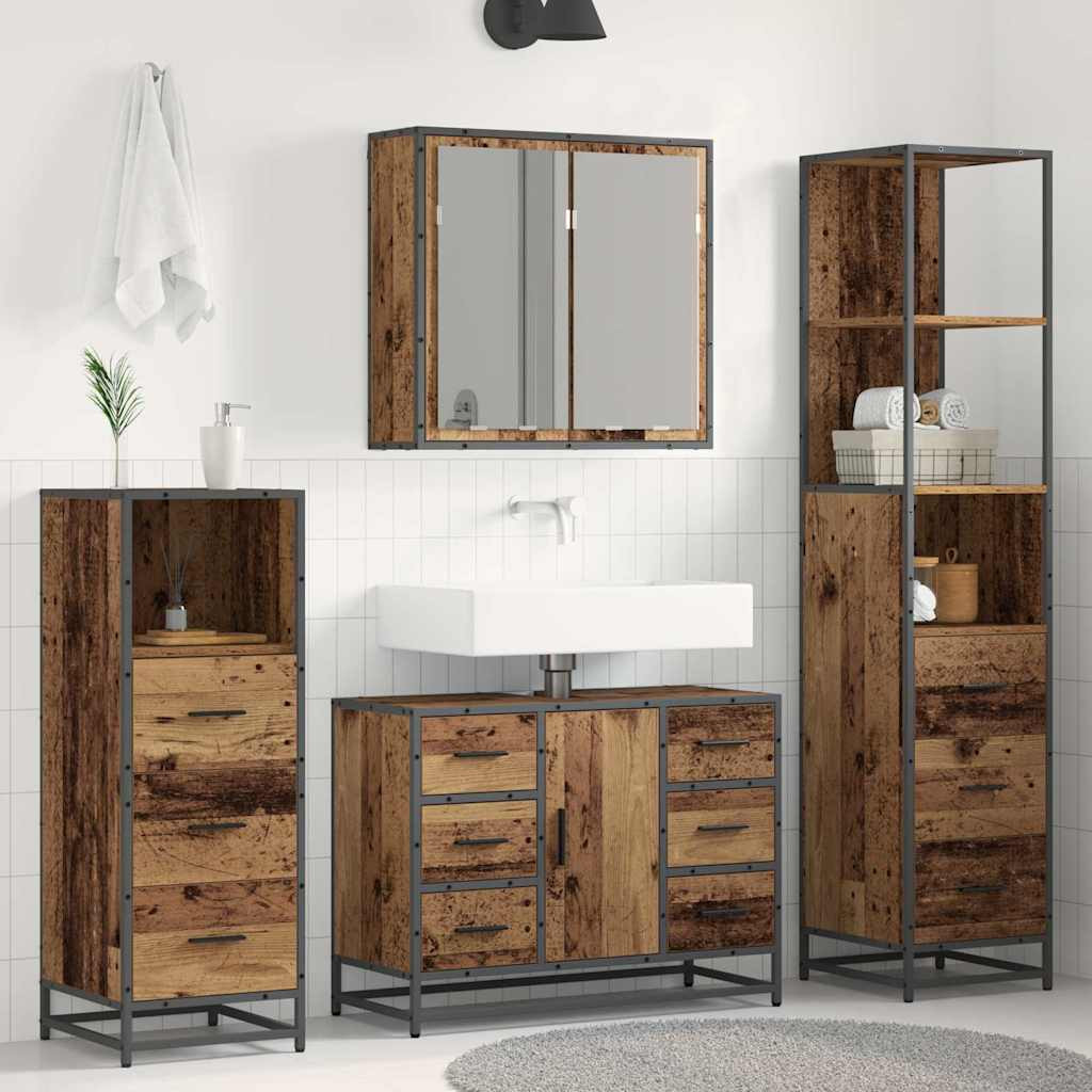 vidaXL Badezimmermöbel Set mit Schubladen 4 pcs Altholz Holzwerkstoff