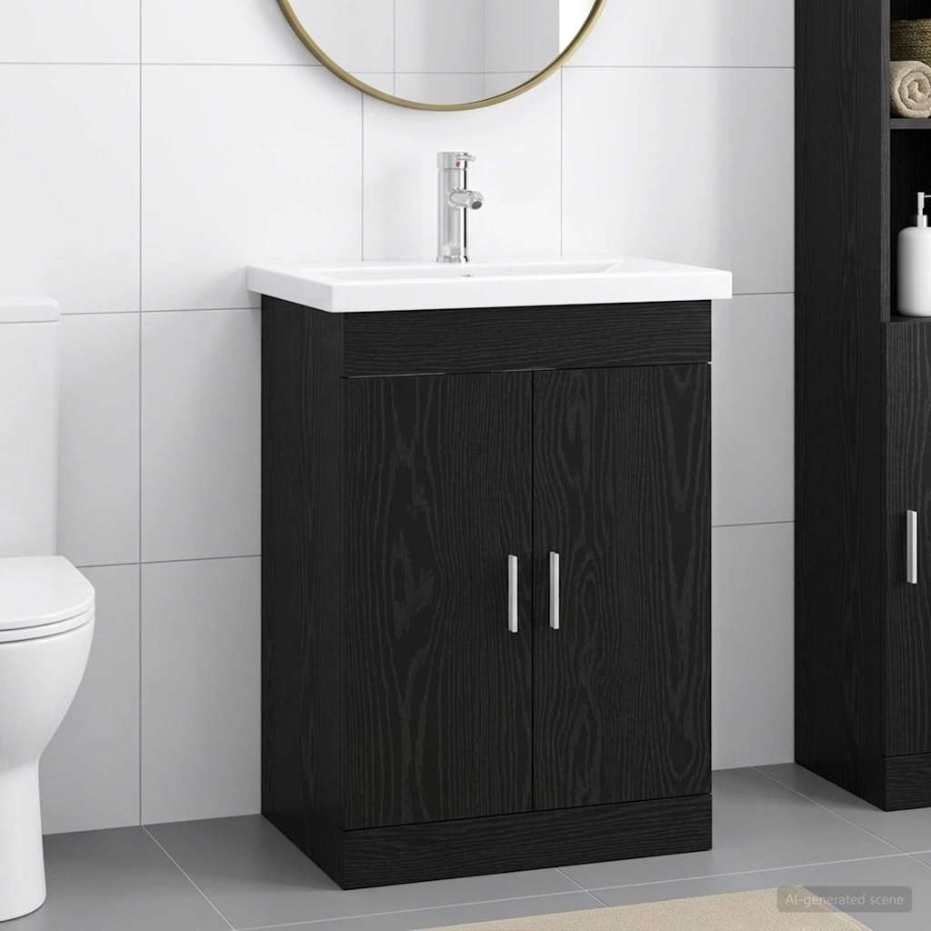vidaXL Badezimmermöbel-Set Schwarze Eiche 61 x 40 x 84,5 cm