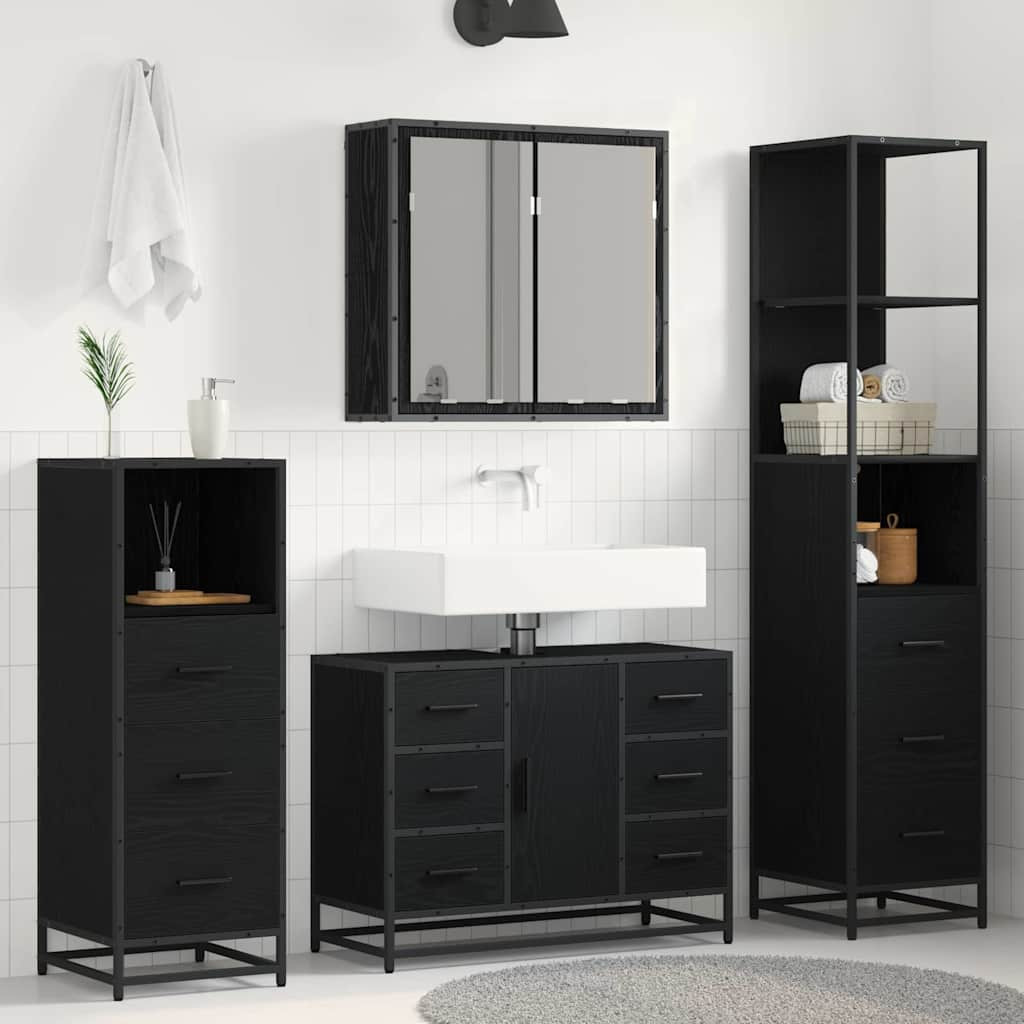 vidaXL Badezimmermöbel-Set 4 pcs Schwarz Eichen-Optik Holzwerkstoff