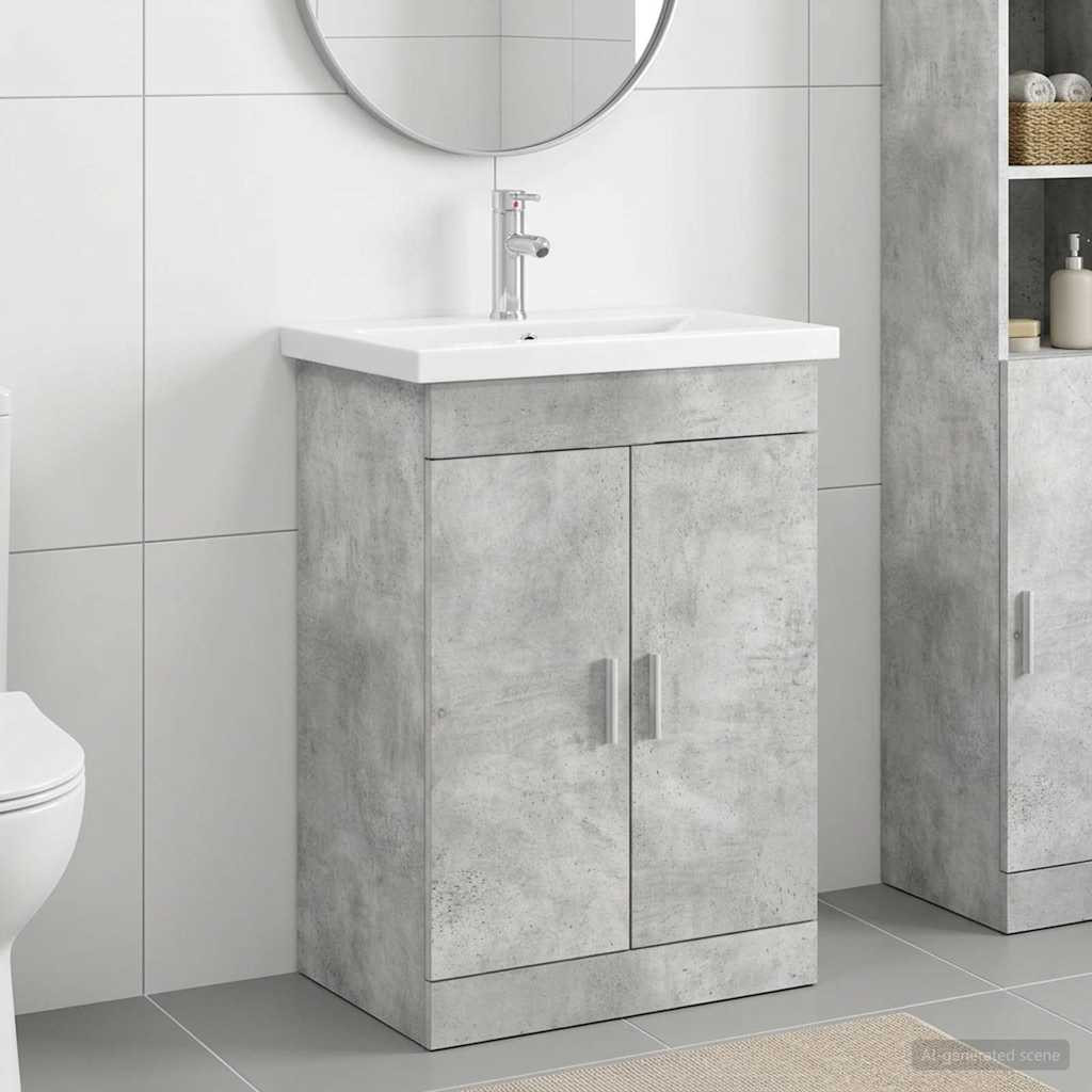 vidaXL Badezimmermöbel-Set Betongrau 61 x 40 x 84,5 cm Holzwerkstoff