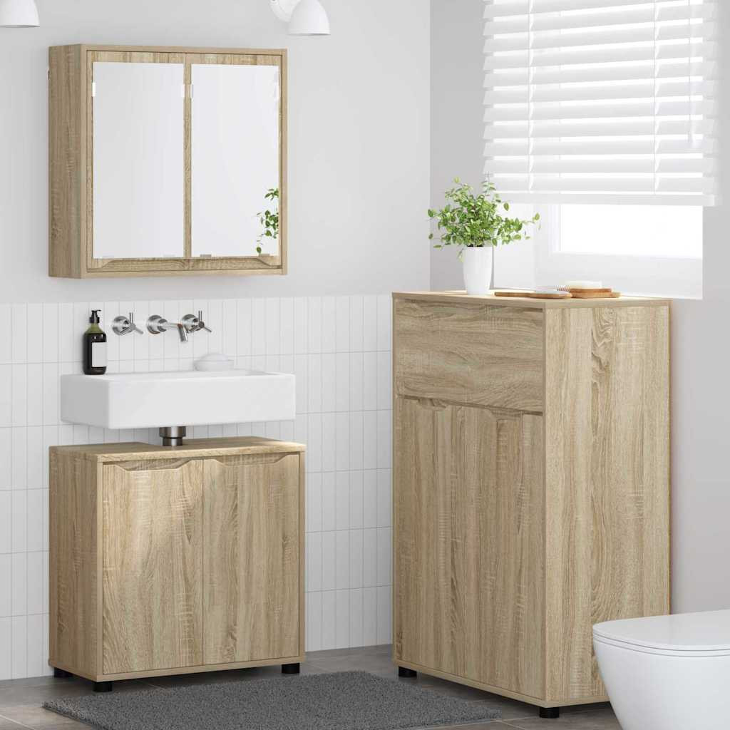 vidaXL Badezimmermöbel-Set mit Regal 3 pcs Sonoma-Eiche Holzwerkstoff