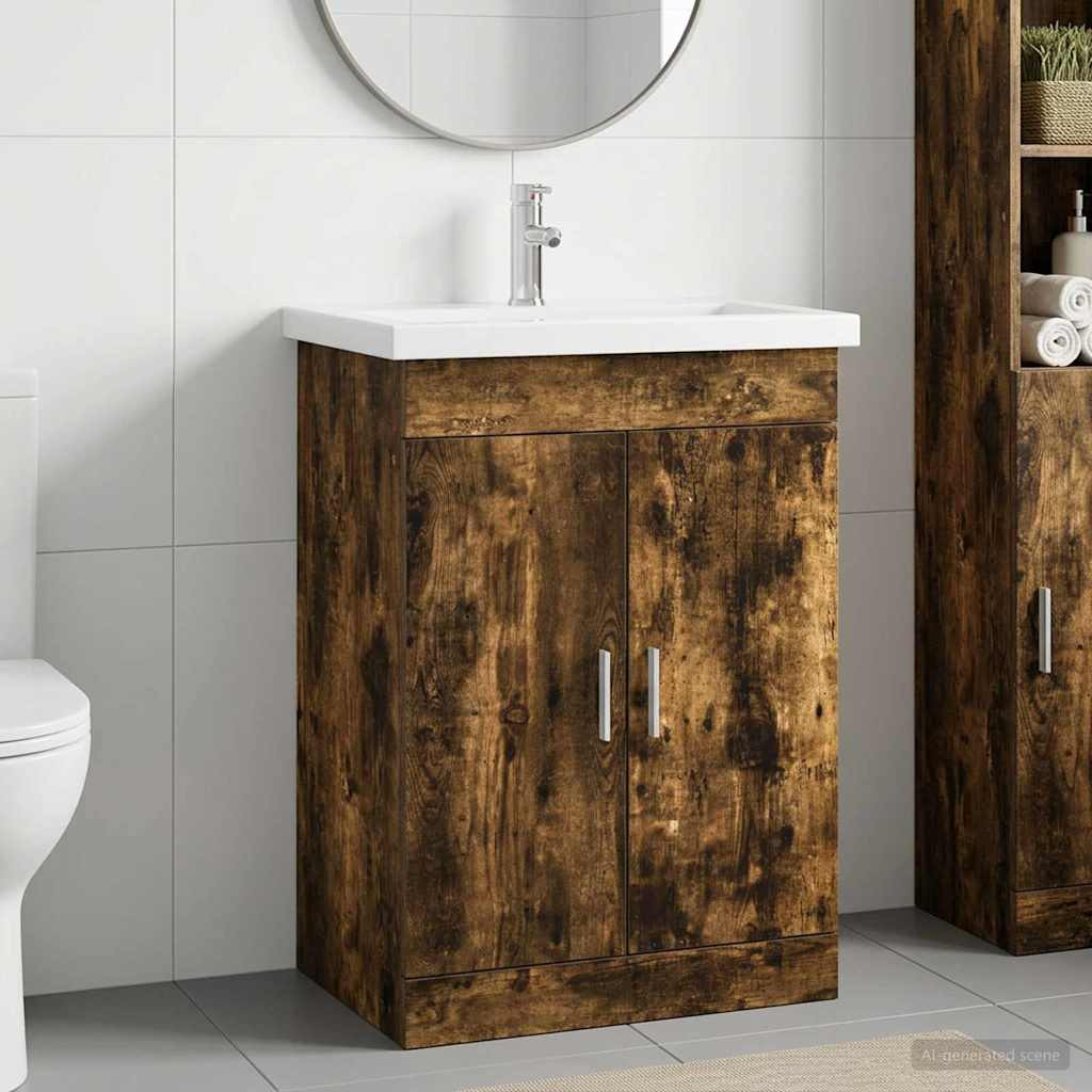 vidaXL Badezimmermöbel-Set Geräucherte Eiche 61 x 40 x 84,5 cm