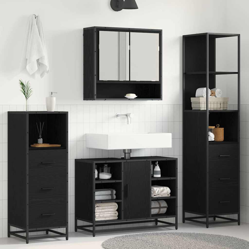 vidaXL Badezimmermöbel-Set 3 pcs Schwarz Eichen-Optik Holzwerkstoff