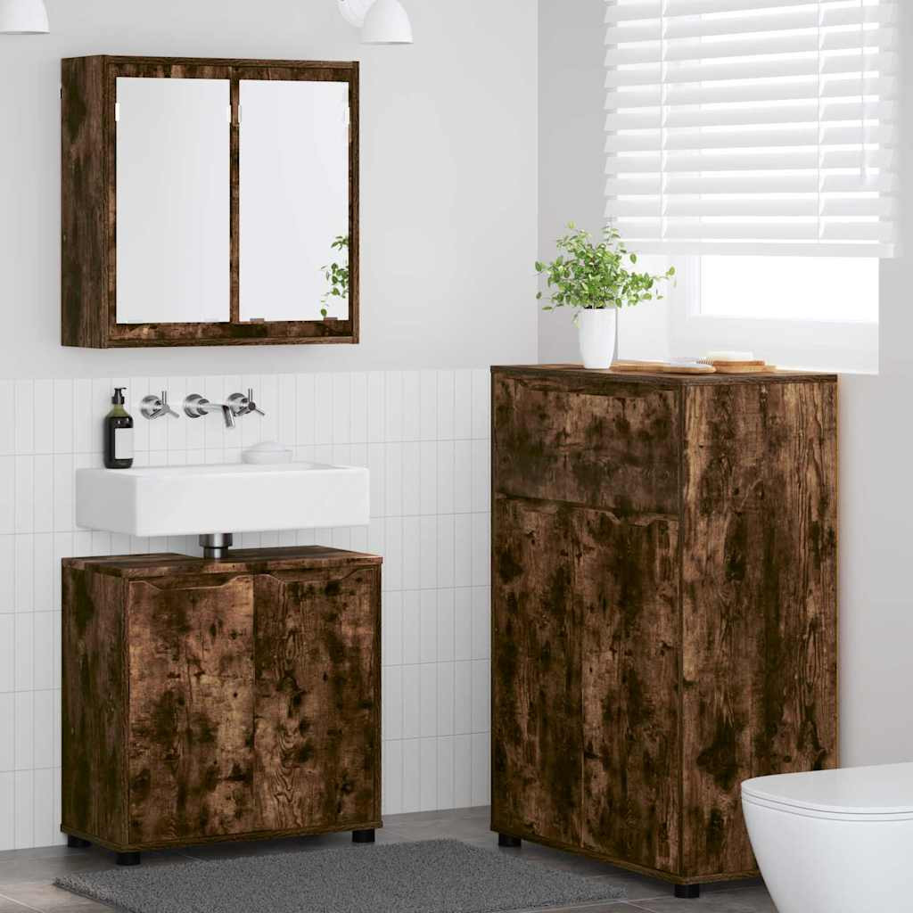 vidaXL Badezimmermöbel-Set 3 pcs Geräucherte Eiche Holzwerkstoff