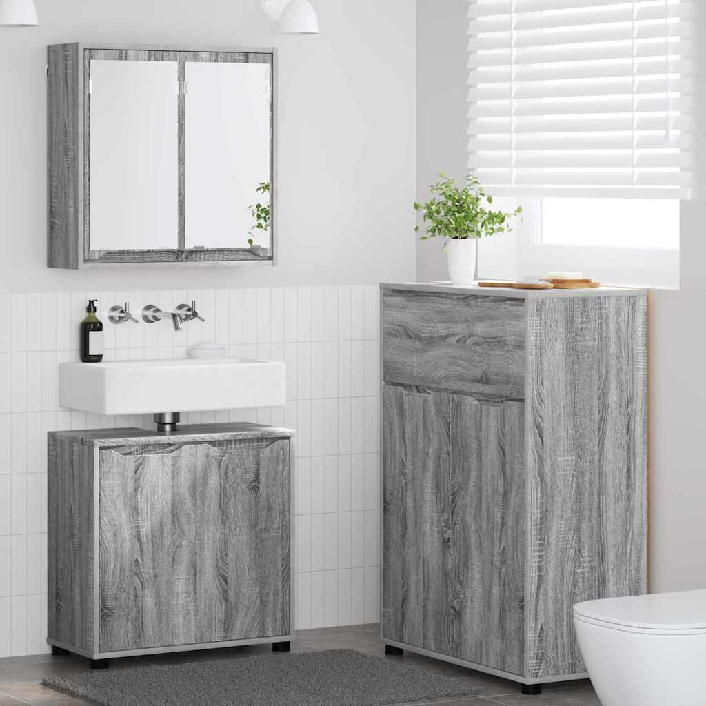 vidaXL Badezimmermöbel-Set mit Regal 3 pcs Graues Sonoma Holzwerkstoff