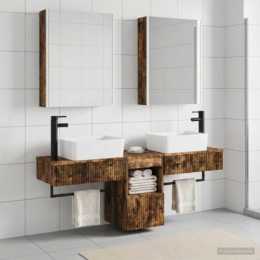 vidaXL Badezimmerschrank-Set 5 pcs Geräucherte Eiche 53 x 15,5 x 70 cm