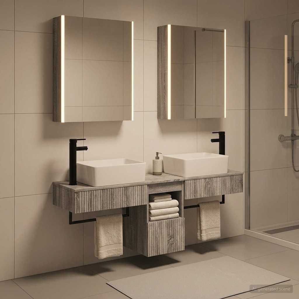 vidaXL Badezimmerschrank-Set 5 pcs Grau Sonoma 53 x 15,5 x 70 cm