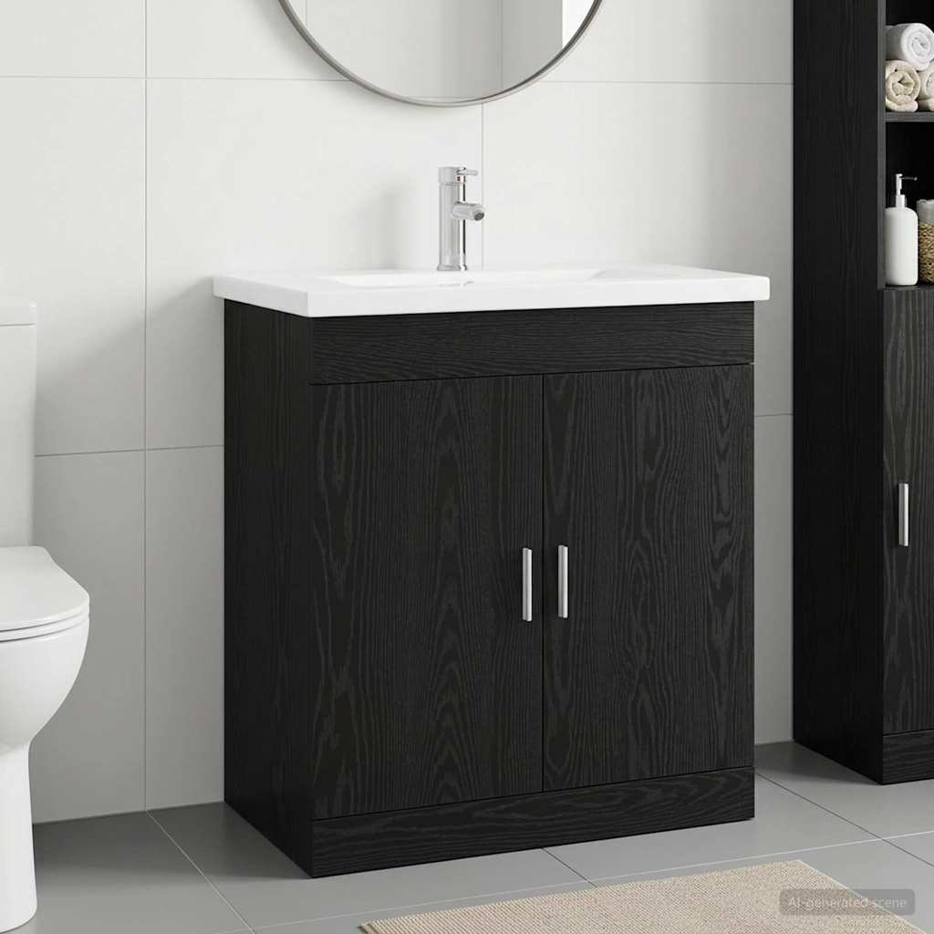 vidaXL Badezimmermöbel-Set Schwarze Eiche 81 x 40 x 84,5 cm