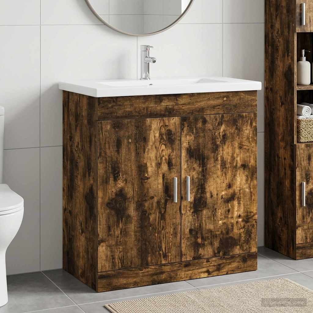 vidaXL Badezimmermöbel-Set Geräucherte Eiche 81 x 40 x 84,5 cm