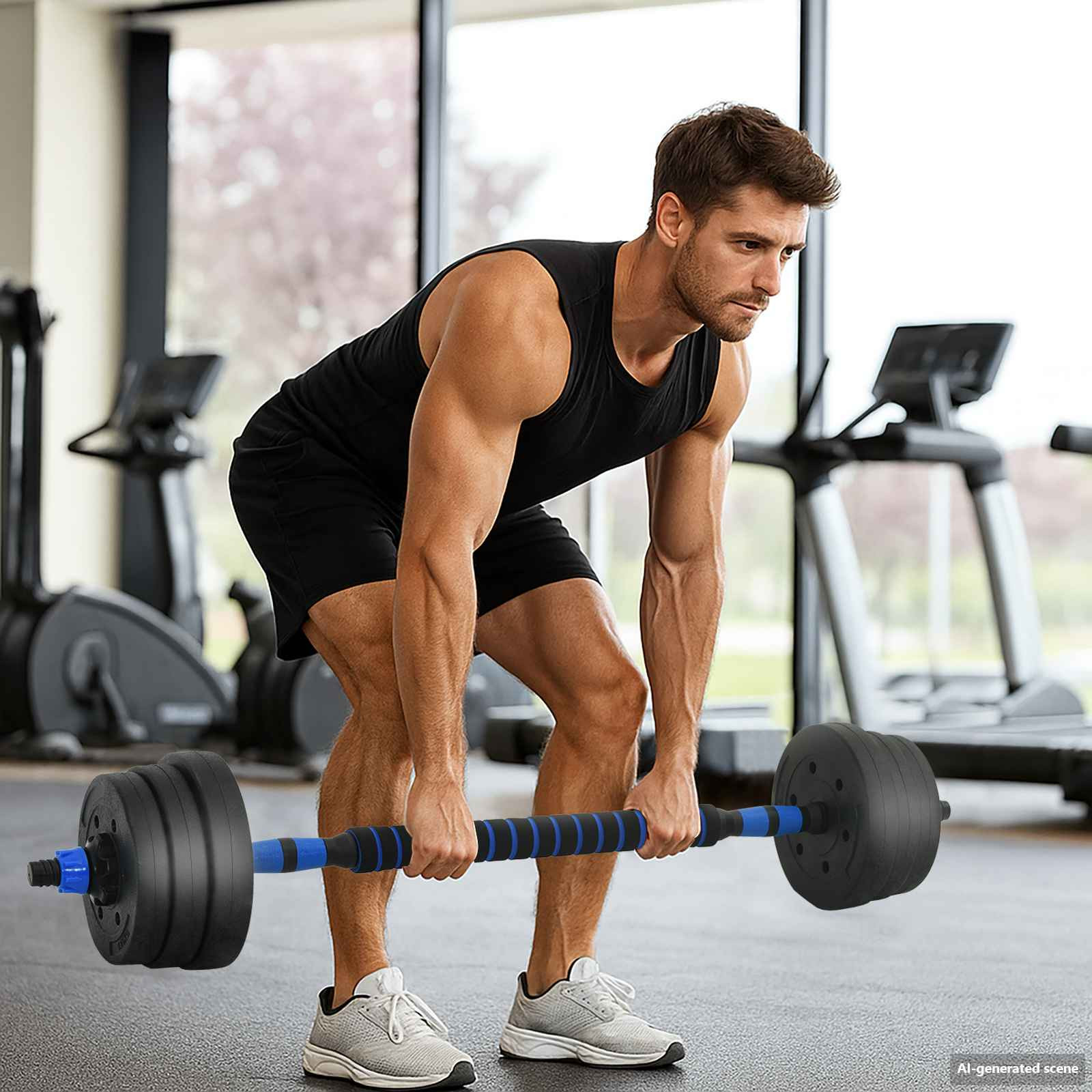 vidaXL 4-in-1 Hantelset 30kg Schwarz und Blau Zement und Eisensand