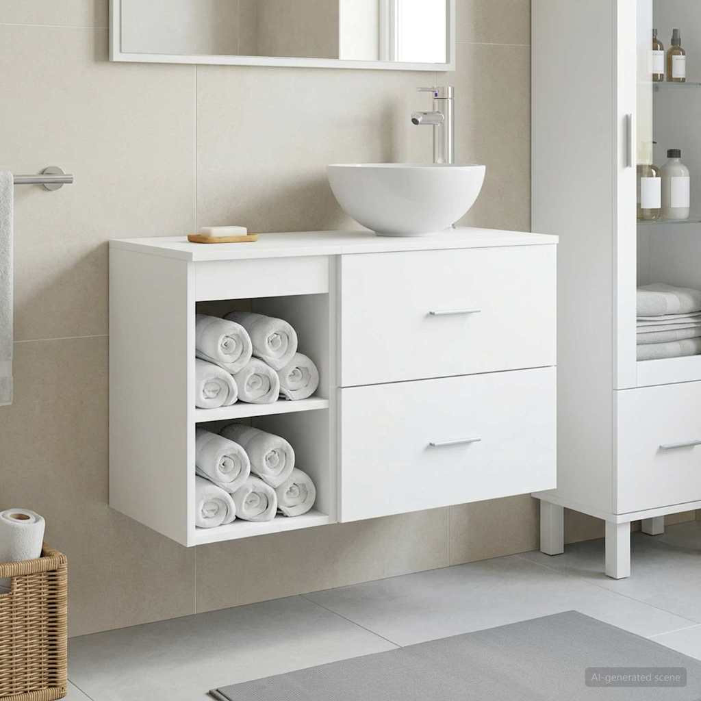 vidaXL Badezimmermöbel-Set 2 pcs Weiß Holzwerkstoff