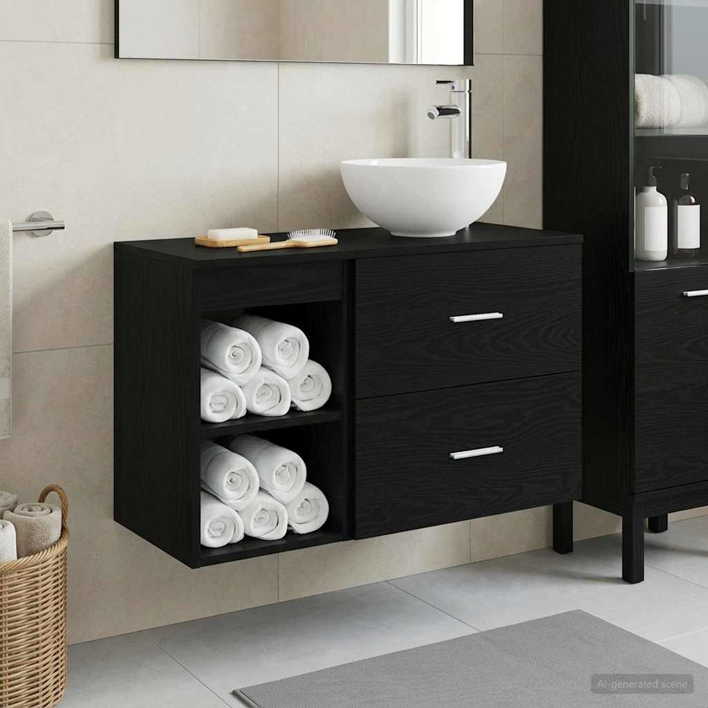vidaXL Badezimmermöbel-Set 2 pcs Schwarze Eiche Holzwerkstoff