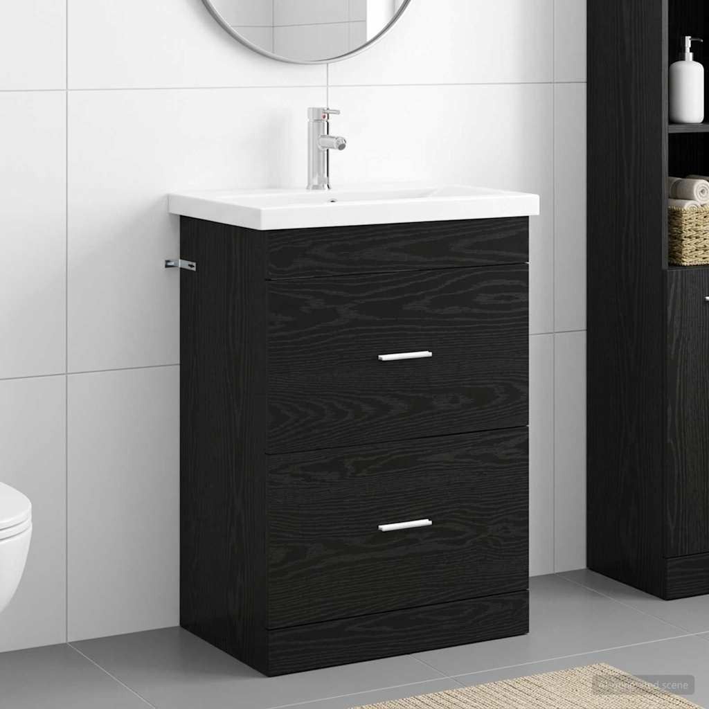 vidaXL Badezimmermöbel-Set Schwarze Eiche 61 x 40 x 84,5 cm