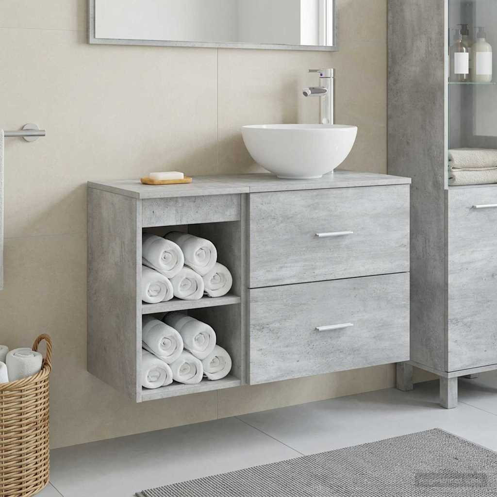 vidaXL Badezimmermöbel-Set 2 pcs Betongrau Holzwerkstoff