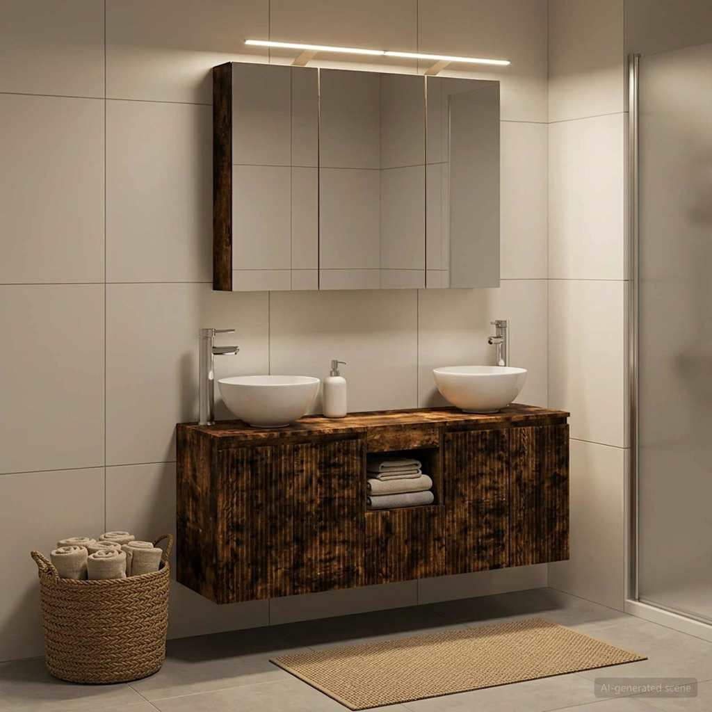 vidaXL Badezimmerschrank-Set 4 pcs Geräucherte Eiche