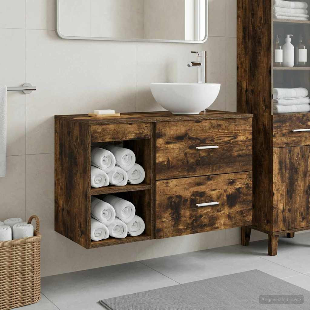 vidaXL Badezimmermöbel-Set 2 pcs Geräucherte Eiche Holzwerkstoff