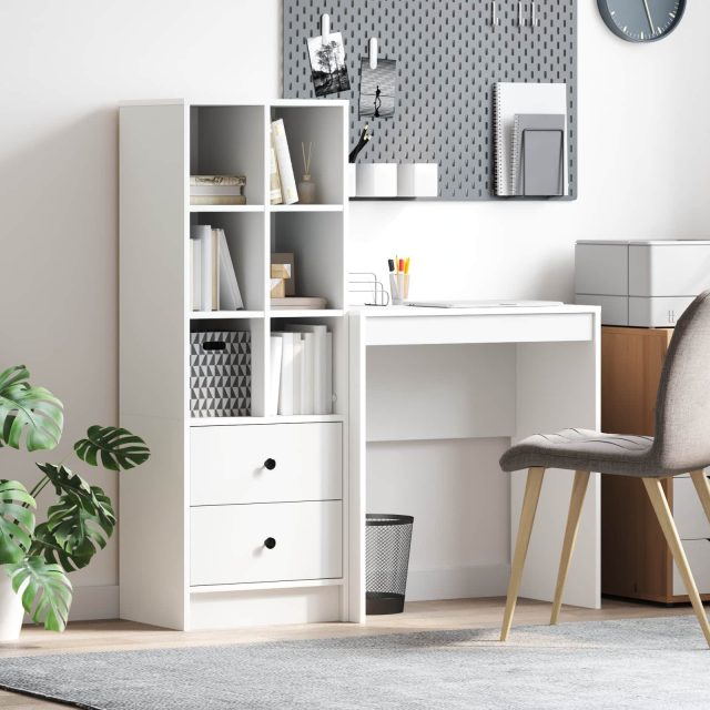 vidaXL Schreibtisch mit Schubladen mit Regal mit Speicher 2 pcs Weiß