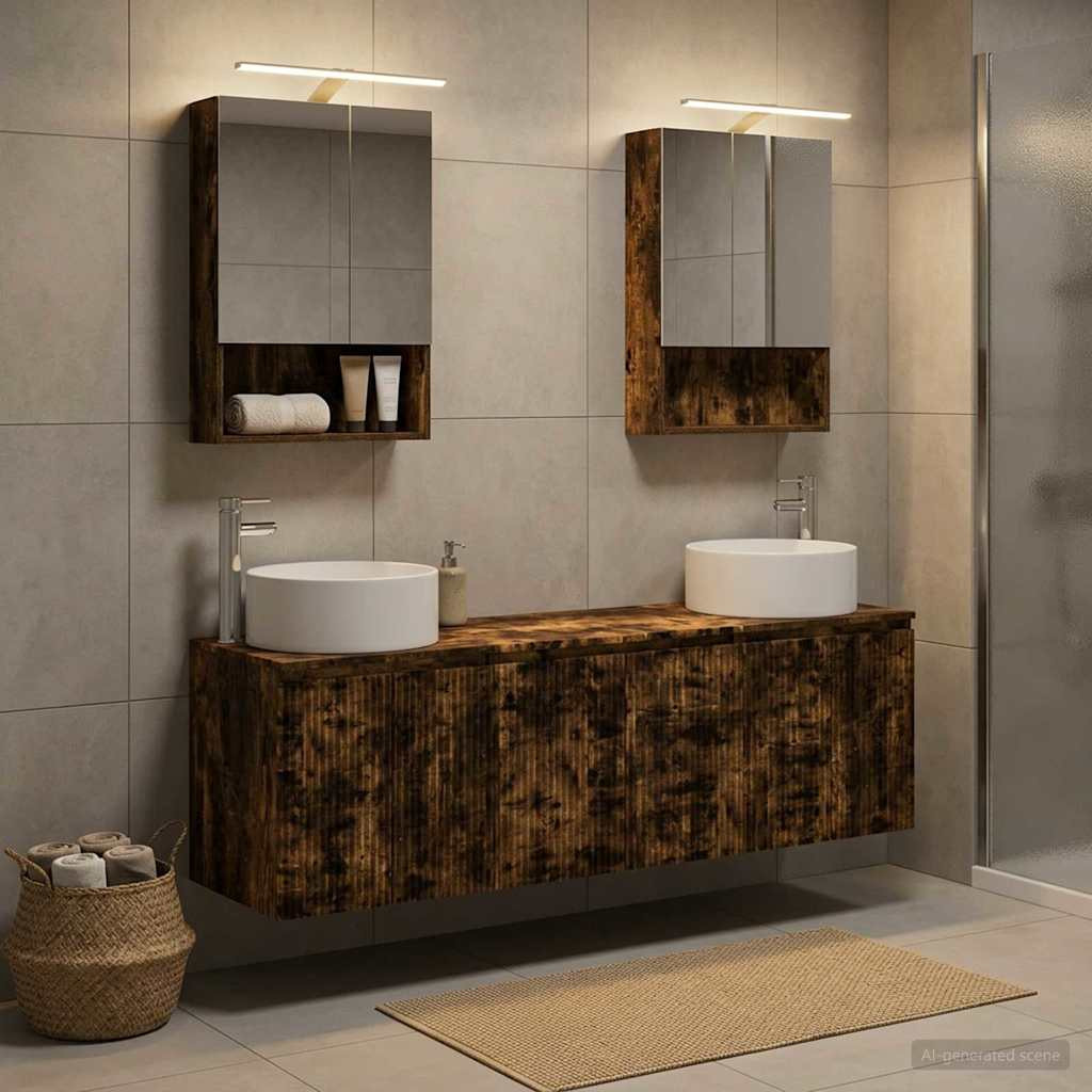 vidaXL Badezimmerschrank-Set 5 pcs Geräucherte Eiche Holzwerkstoff