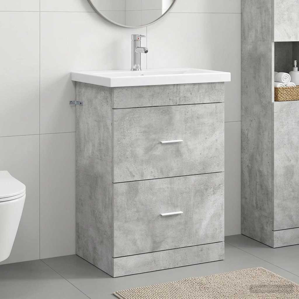 vidaXL Badezimmermöbel-Set Betongrau 61 x 40 x 84,5 cm Holzwerkstoff