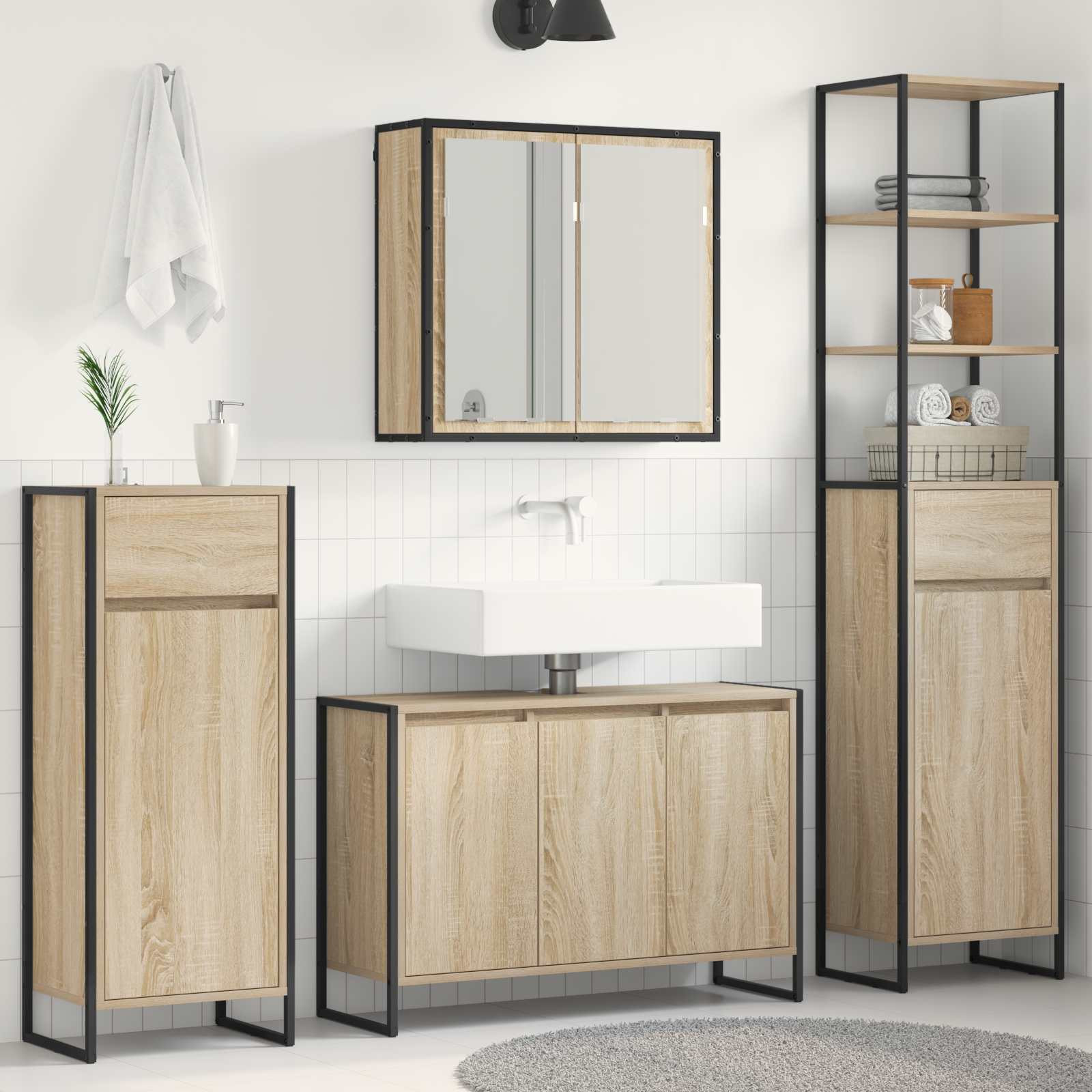 vidaXL Badezimmermöbel-Set mit Schubladen Sonoma-Eiche Holzwerkstoff