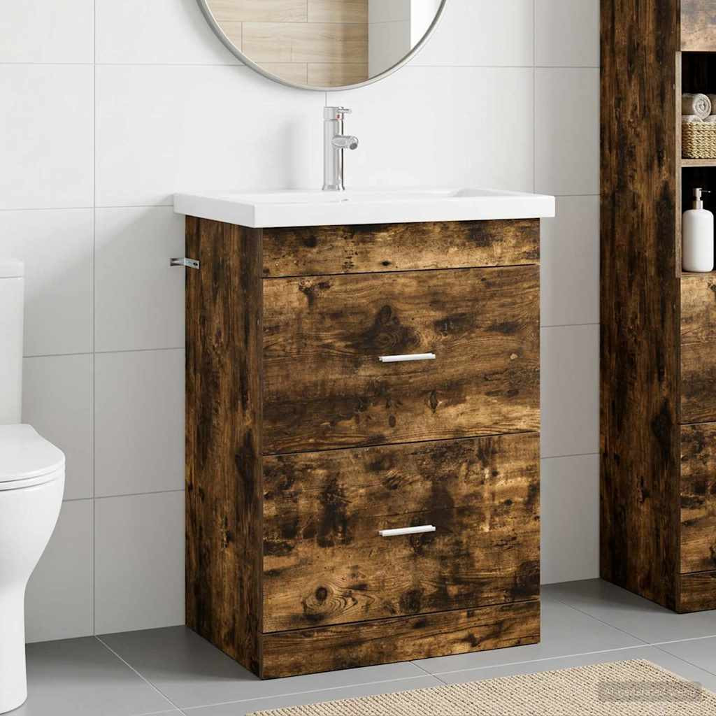vidaXL Badezimmermöbel-Set Geräucherte Eiche 61 x 40 x 84,5 cm