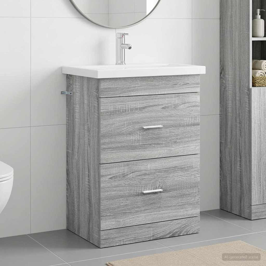vidaXL Badezimmermöbel-Set Grau Sonoma 61 x 40 x 84,5 cm Holzwerkstoff