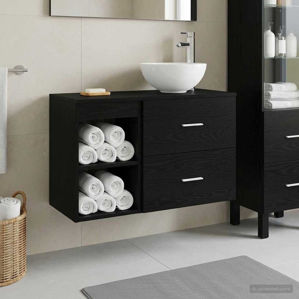vidaXL Badezimmermöbel-Set 2 pcs Schwarze Eiche Holzwerkstoff
