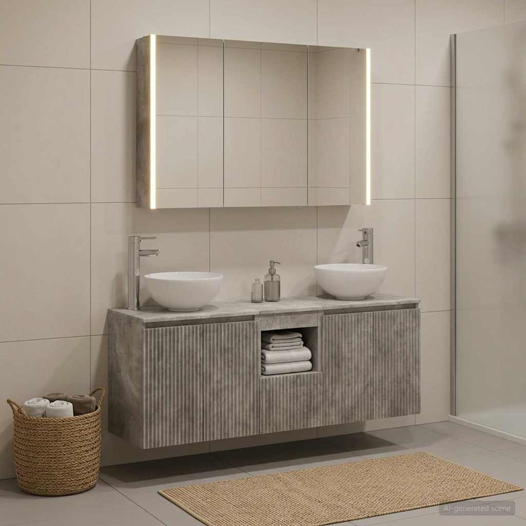 vidaXL Badezimmerschrank-Set 4 pcs Betongrau 103,5 x 15,5 x 70 cm
