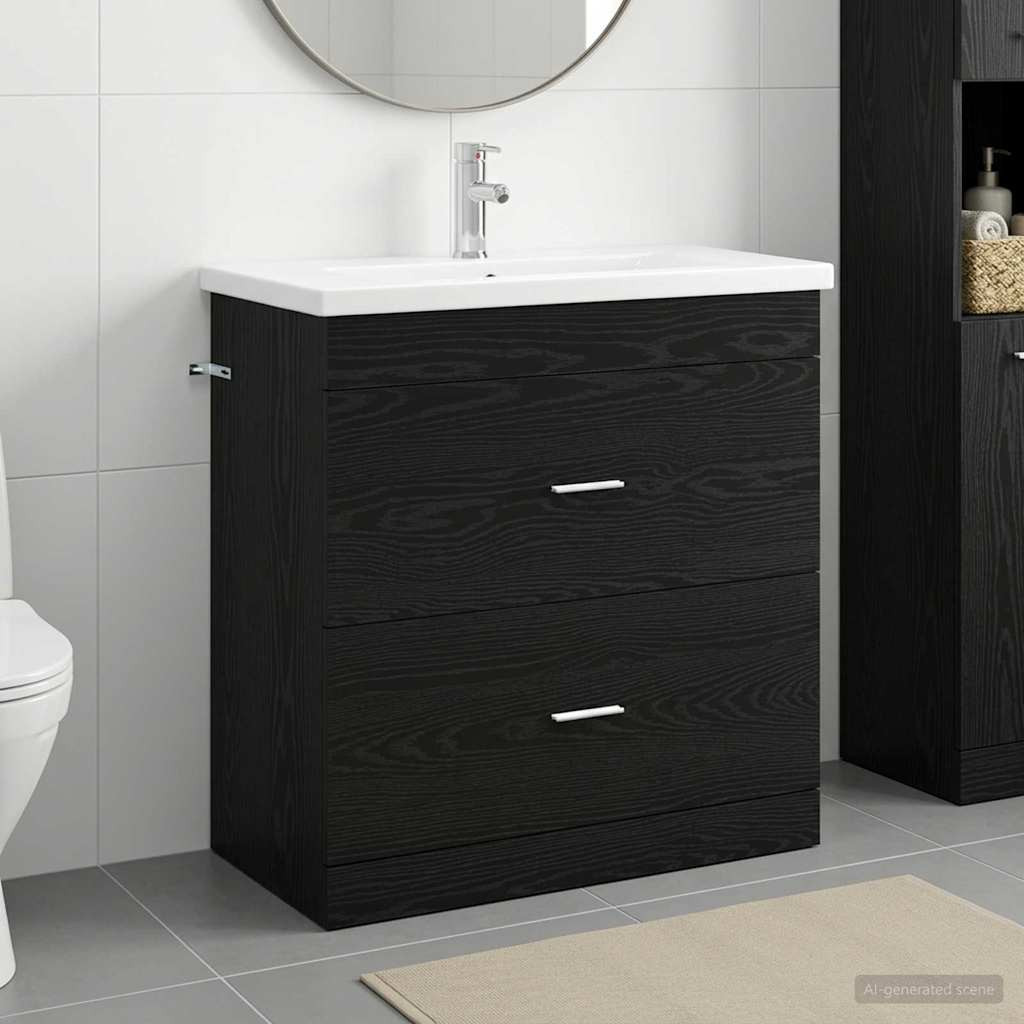 vidaXL Badezimmermöbel-Set Schwarze Eiche 81 x 40 x 84,5 cm